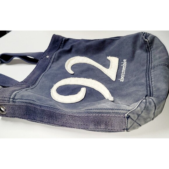 Abercrombie & Fitch Distressed Denim Blue Embroidered Tote Bag w Back Pocket - Picture 5 of 10
